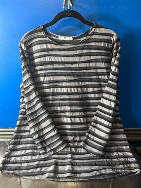 Cut Loose Textured Mesh Black Grey Stripe Top L Avant Garde Goth